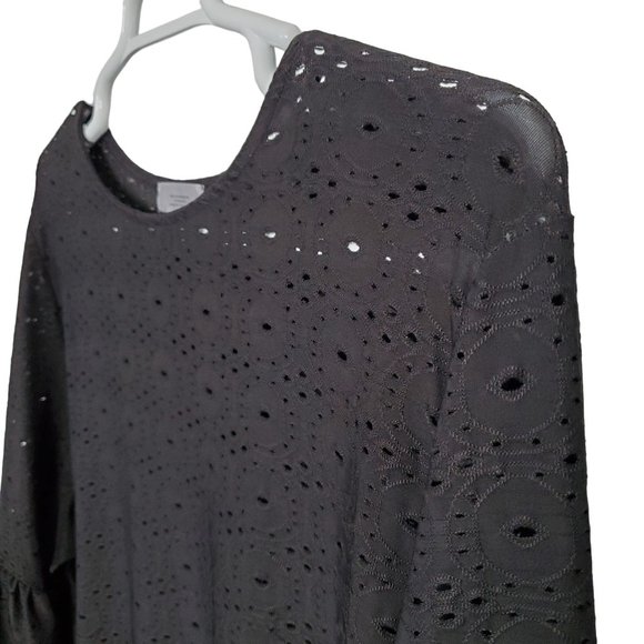 Shannon Ford Size 3X Top Peek-A-Boo Eyelet Liquid Jersey Knit Ruffle Sleeves - Picture 7 of 8